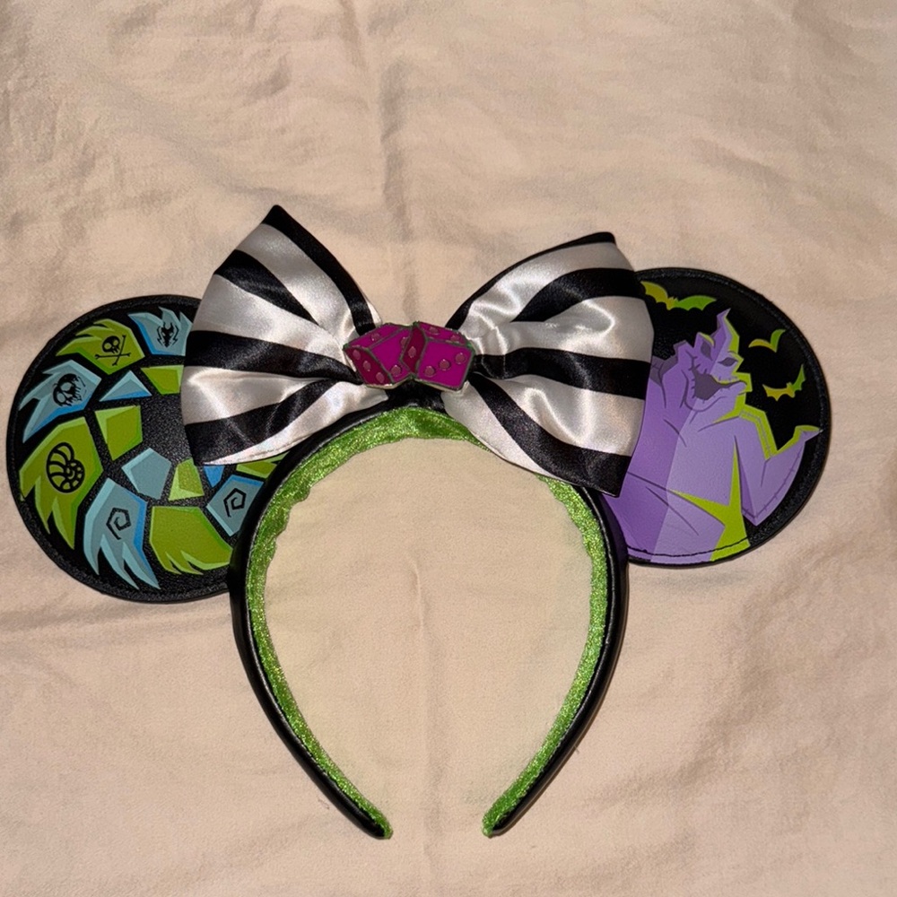 Striped Black and White Bow Headband with Colorful Ears